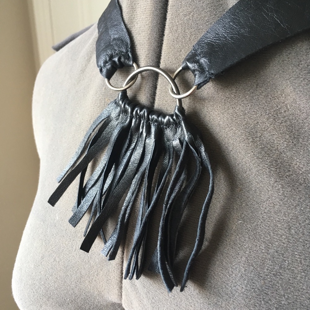 Handmade leather fringe necklace